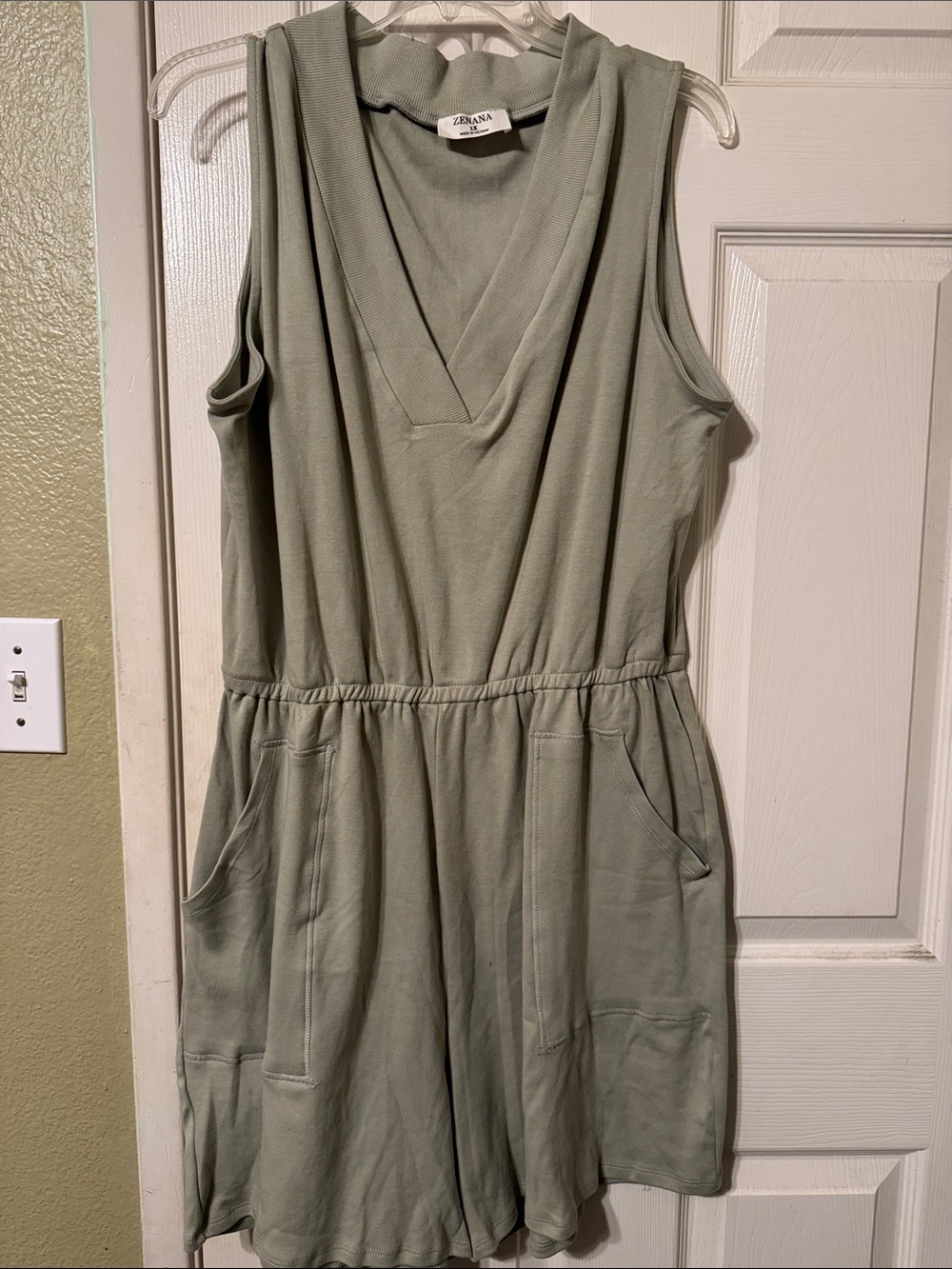 Zenana Outfitters Olive Green Sleeveless V-Neck Romper Shorts